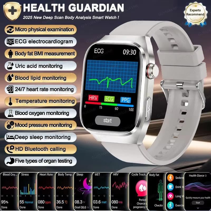 2025 Neue Smartwatch EKG+PPG Organe Eingeweide Monitor Uhr Männer Blutfette Harnsäure BP Sport Anruf Smartwatch für Samsung Galaxy Silver