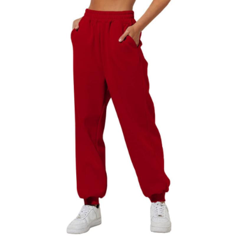 Frühling und Herbst Damen Hosen Hohe Elastische Taille Einfarbig Casual Hosen Weiche Warme Taschen Lose Frühling Herbst Jogginghose Jogginghose XXXL rot