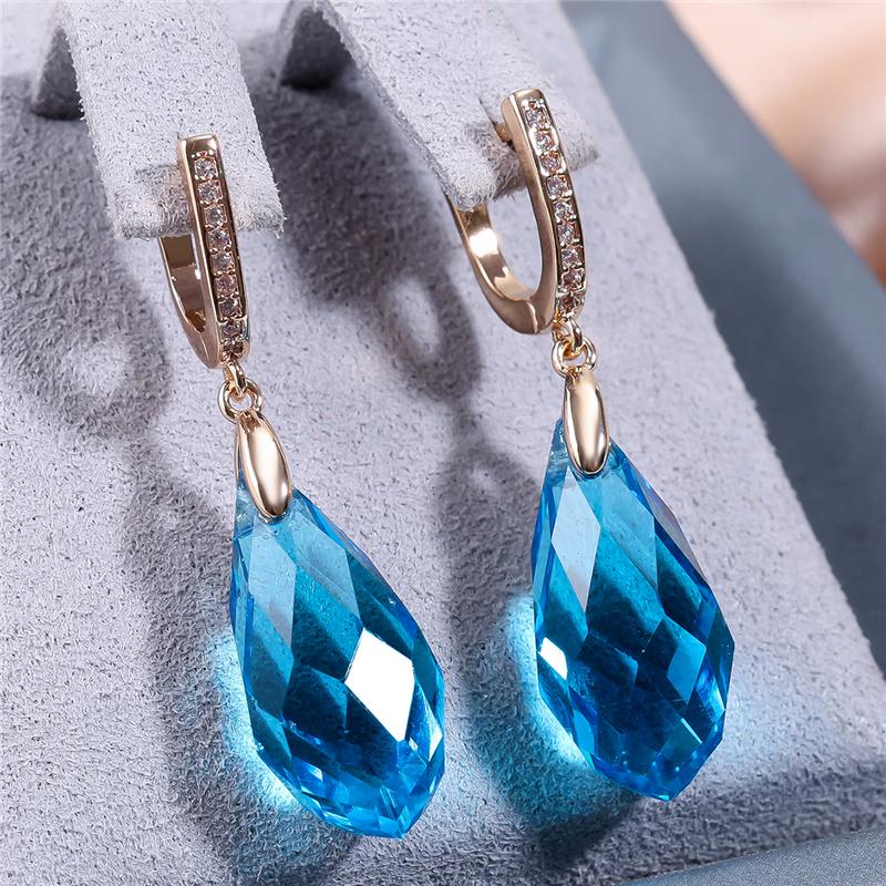 Vintage Böhmen Aqua Blau Grün Gelb Lila Kristall Tropfen Ohrringe für Frauen Luxus Gold Farbe Hochzeit Partei Schmuck Geschenke aqua blau/gold