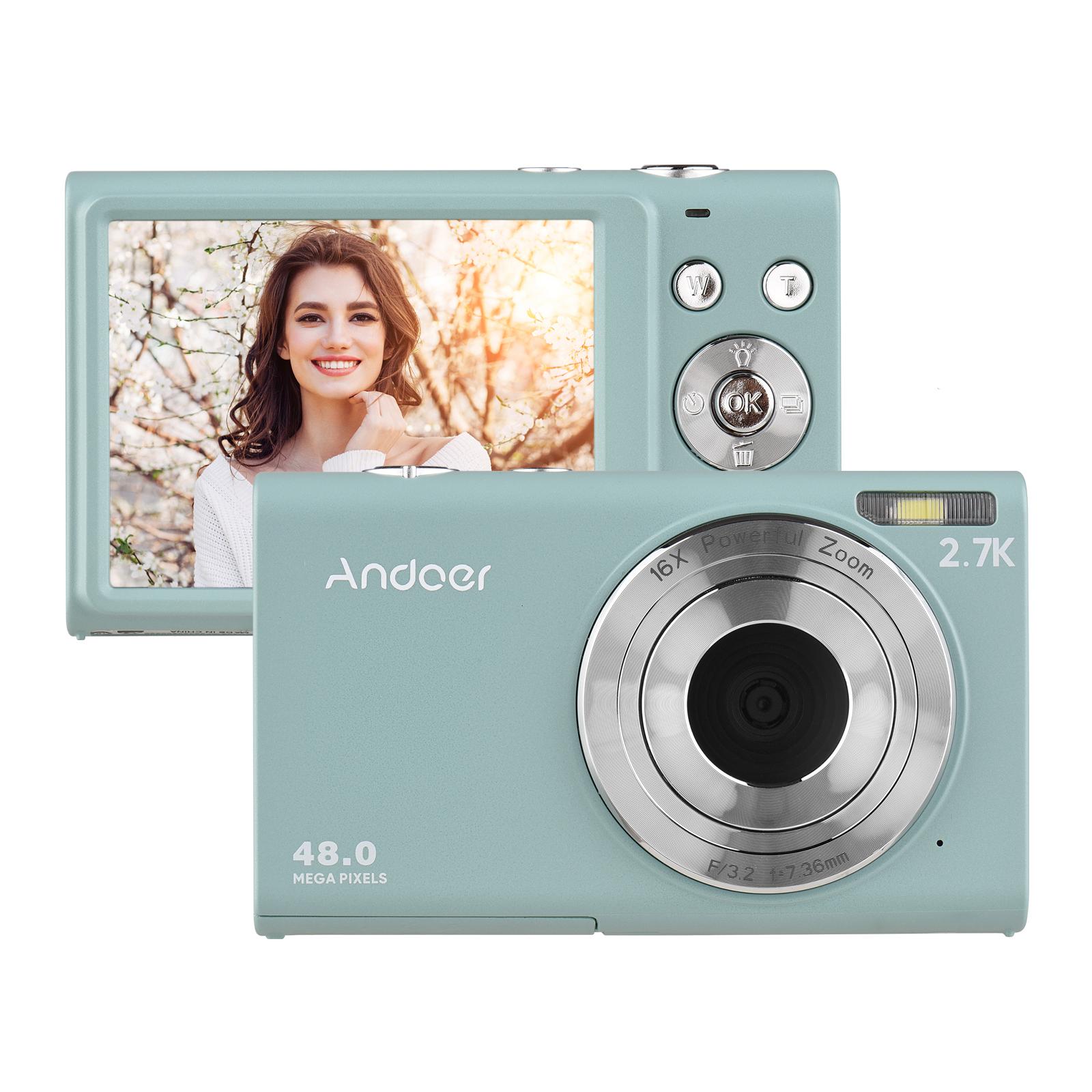 Andoer 2,7K-Digitalkamera, kompakter Video-Camcorder, 48 MP, Autofokus, 2,88-Zoll-IPS-Bildschirm, 16-facher Zoom grün