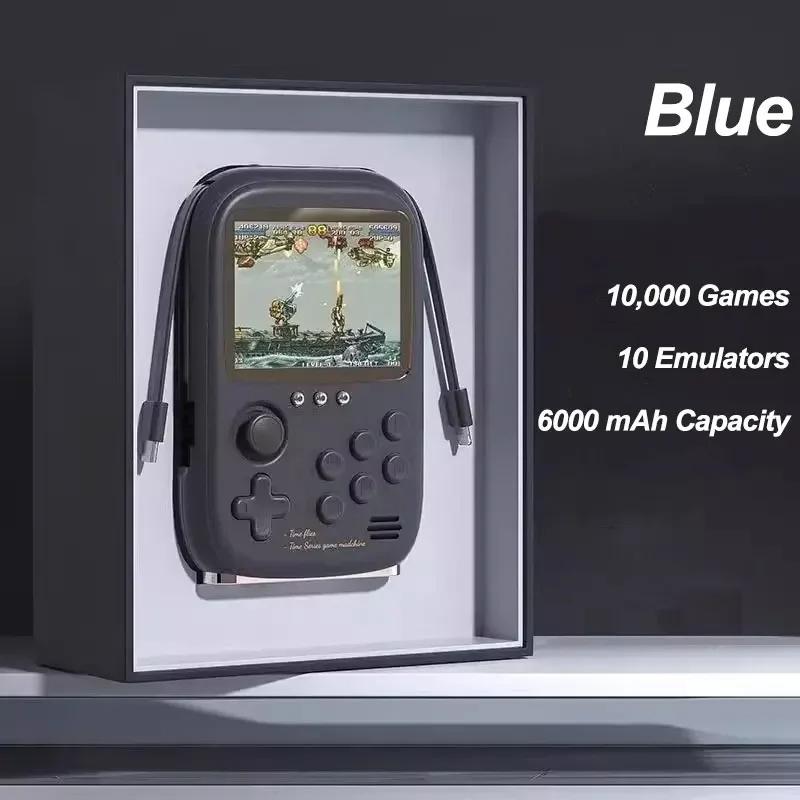2024 neue Mini-Spiel Power Bank Tragbare Retro Handheld Spielkonsole 6000Mah Kapazität 3,2 Zoll Weiches Licht Farbe Bildschirm 10000 + spiel 1 Player blau