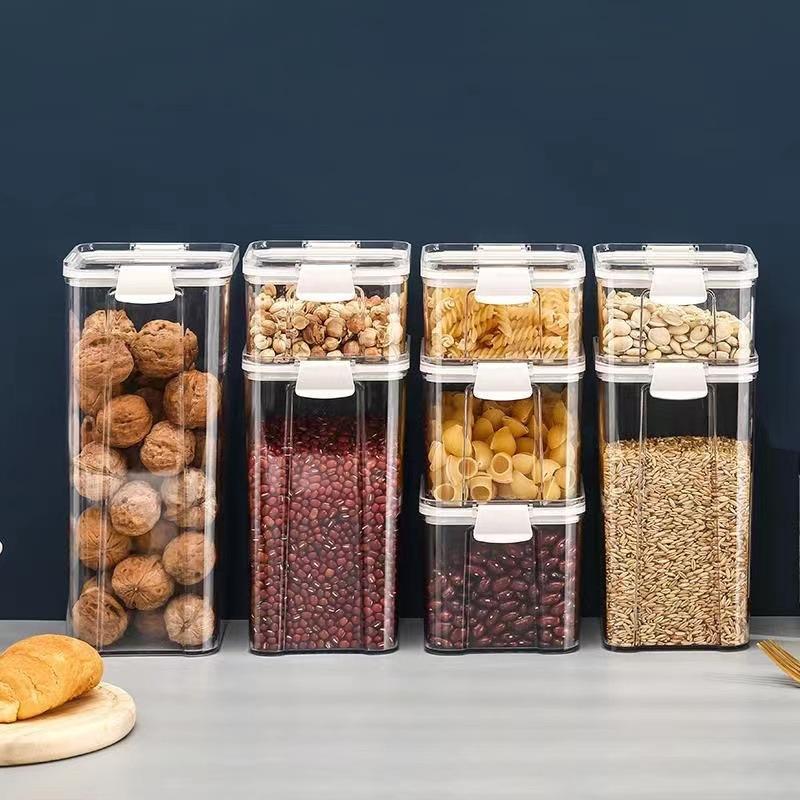 Versiegelte Kunststoff-Aufbewahrungsbox für Lebensmittel, Müsli, Süßigkeiten, getrocknete Gläser mit Deckel, Kühlschrank-Aufbewahrung, Tankbehälter, Haushaltsartikel, Küchen-Organizer 460ml weiß