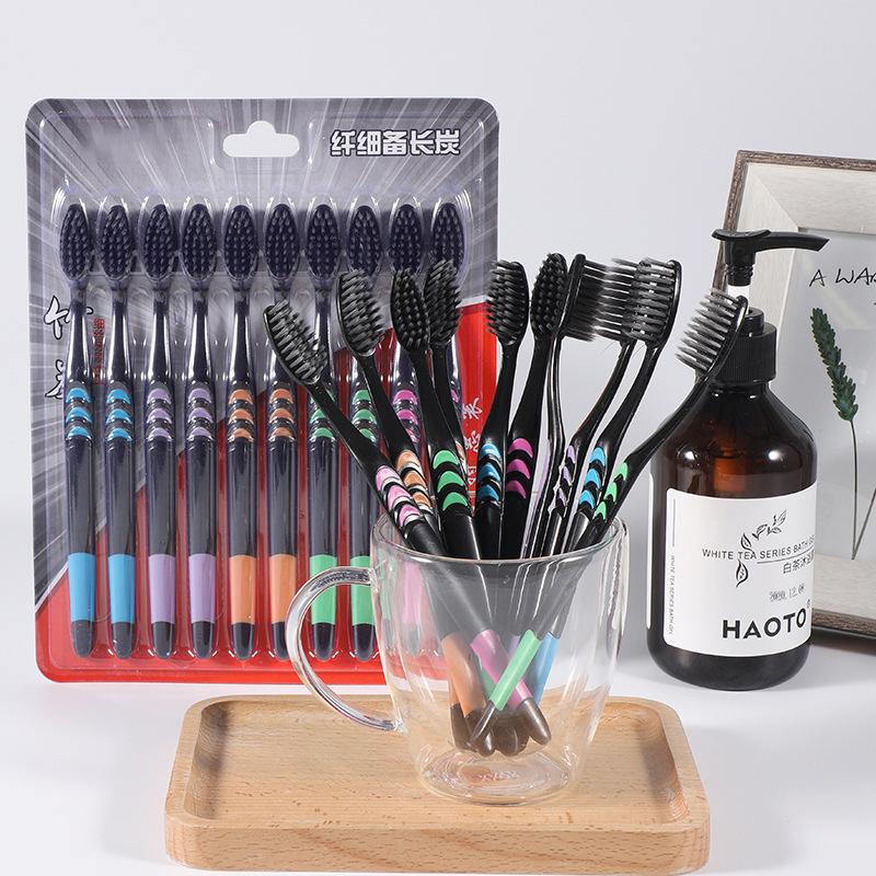10 Teile/paket Weiche Bambuskohle Nano Zahnbürste Schwarz Zahnbürste Dental Persönliche Zahnpflege 10pcs/set schwarz