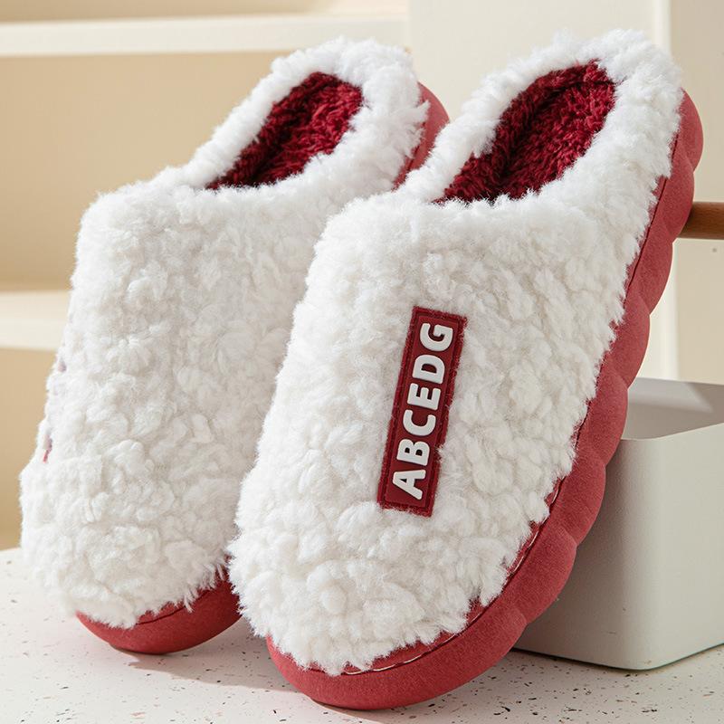 Warme Frauen Hausschuhe Winter Home Pelzige Hausschuhe Farbe Patchwork Baumwolle Hausschuhe Weibliche Hause Hausschuhe Innen Nicht-Slip Plüsch Slipper 36-37 weiß