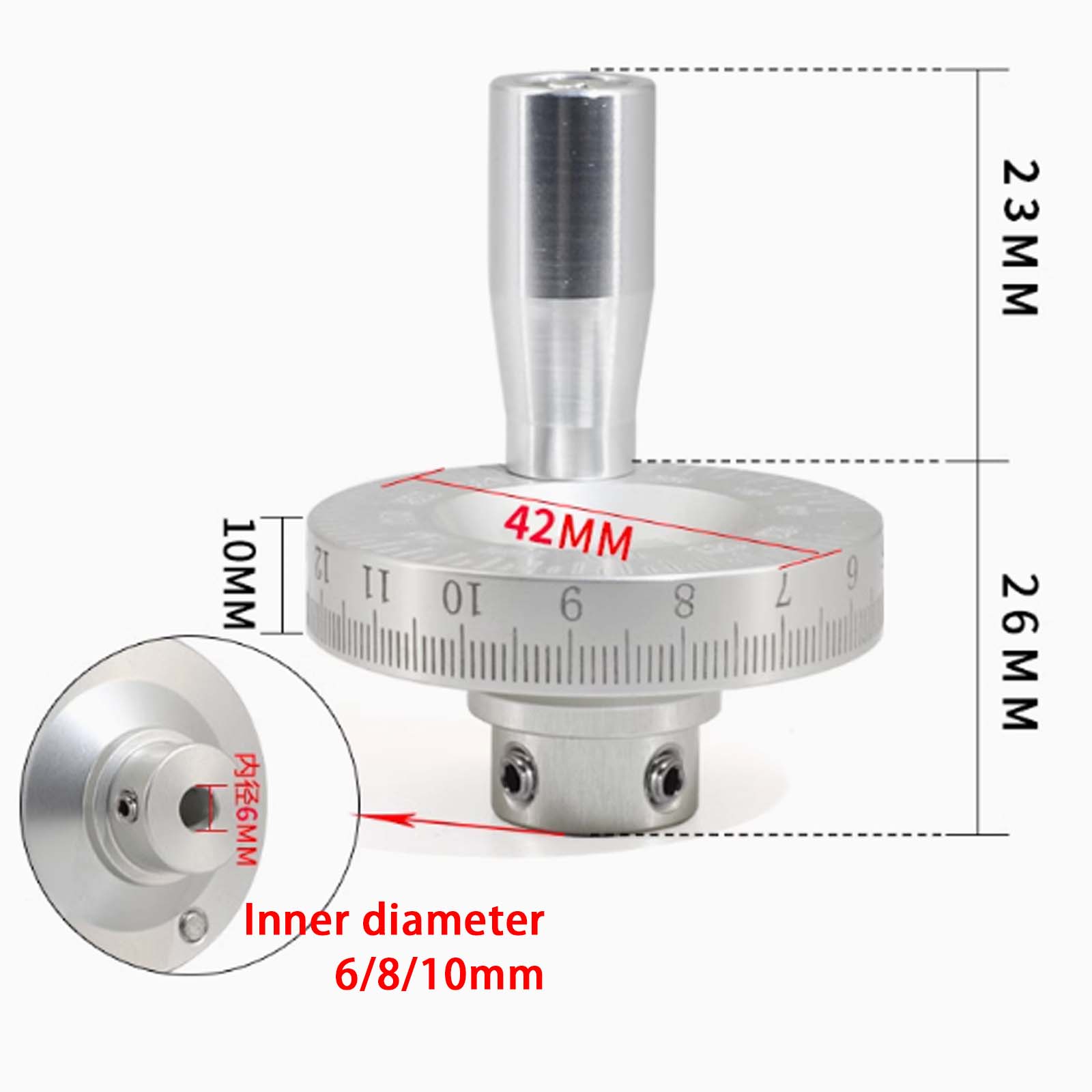Aluminiumlegierung Drehbank Handrad mit hochauflösender Skala, Manuelles Schiebe-Handkurbelrad für Metallbearbeitungsmaschinen 8mm