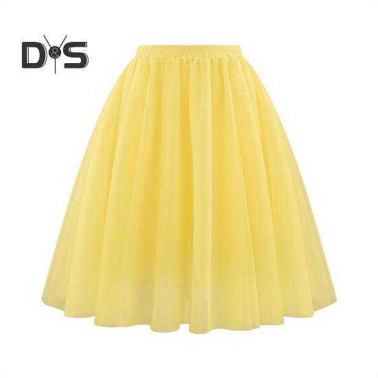 Damen Retro Ballettrock Elastischer Hoher Taille 3-Lagen Tüll Petticoat Tanzrock Karneval Cosplay Tutu Rock S gelb