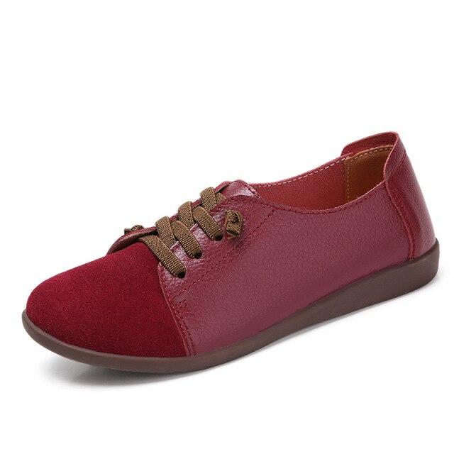 Leder Schuhe Frau Frühling Damen Schuhe Non-slip Wohnungen Lace Up Turnschuhe Frauen Oxford Schuhe Plus Größe Moccains damen schuhe 40 wein rot