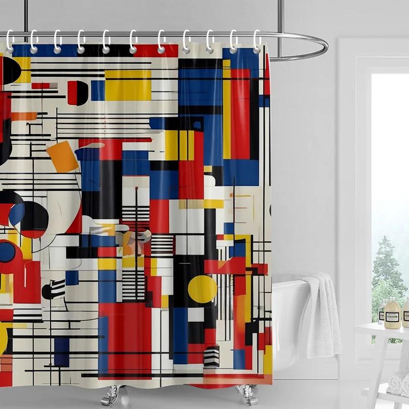 Morandi Bunt Abstraktes Pflanzenmotiv Duschvorhang Wasserdicht Schimmelresistent Nordischer Stil Badezimmer Dekorativer Duschvorhang 90x180cm