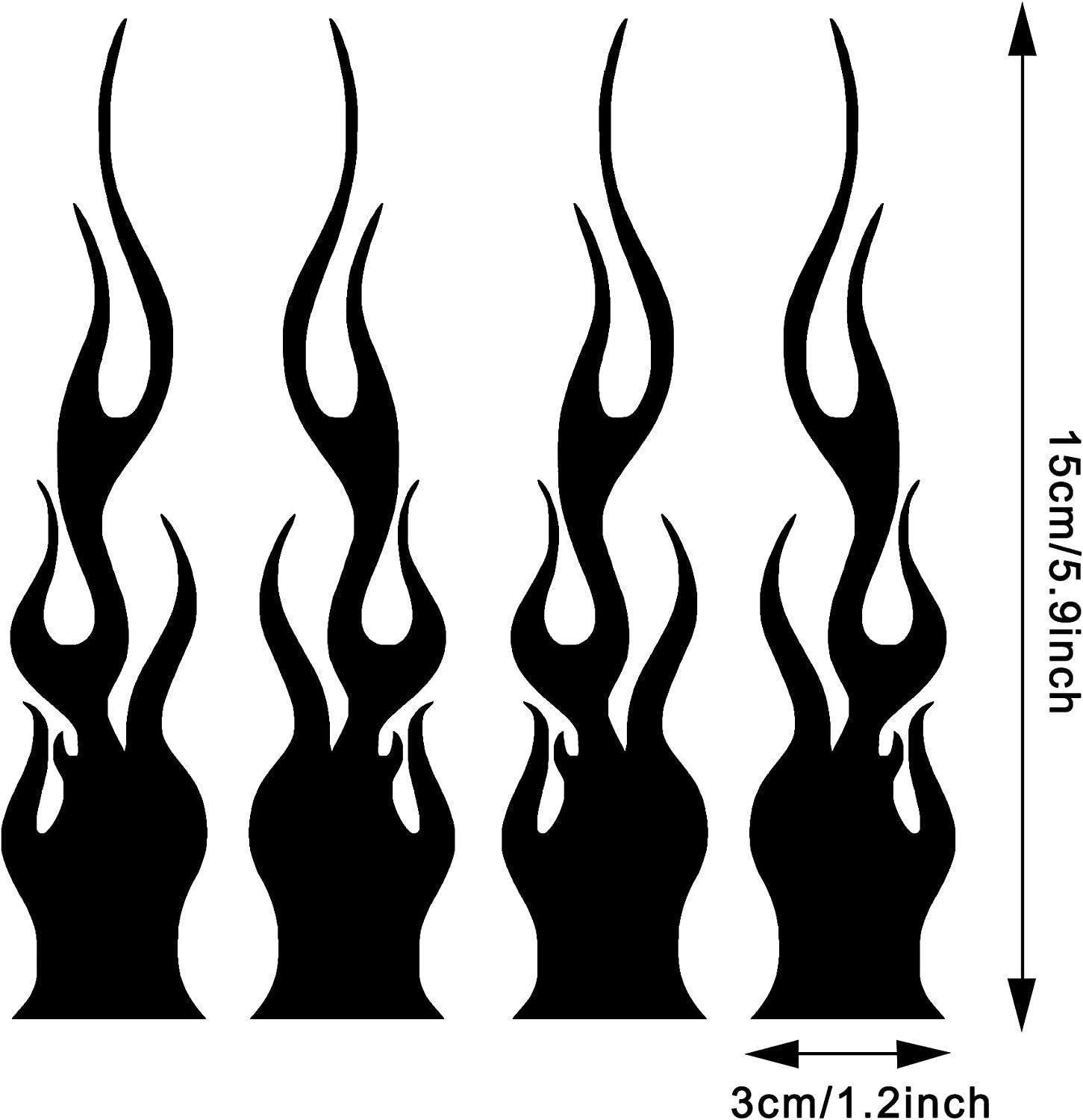 Flammen Reflektierender Autoaufkleber Motorsport Flammenstreifen Aufkleber Motorrad Fahrrad Skateboard DIY 4PCS schwarz