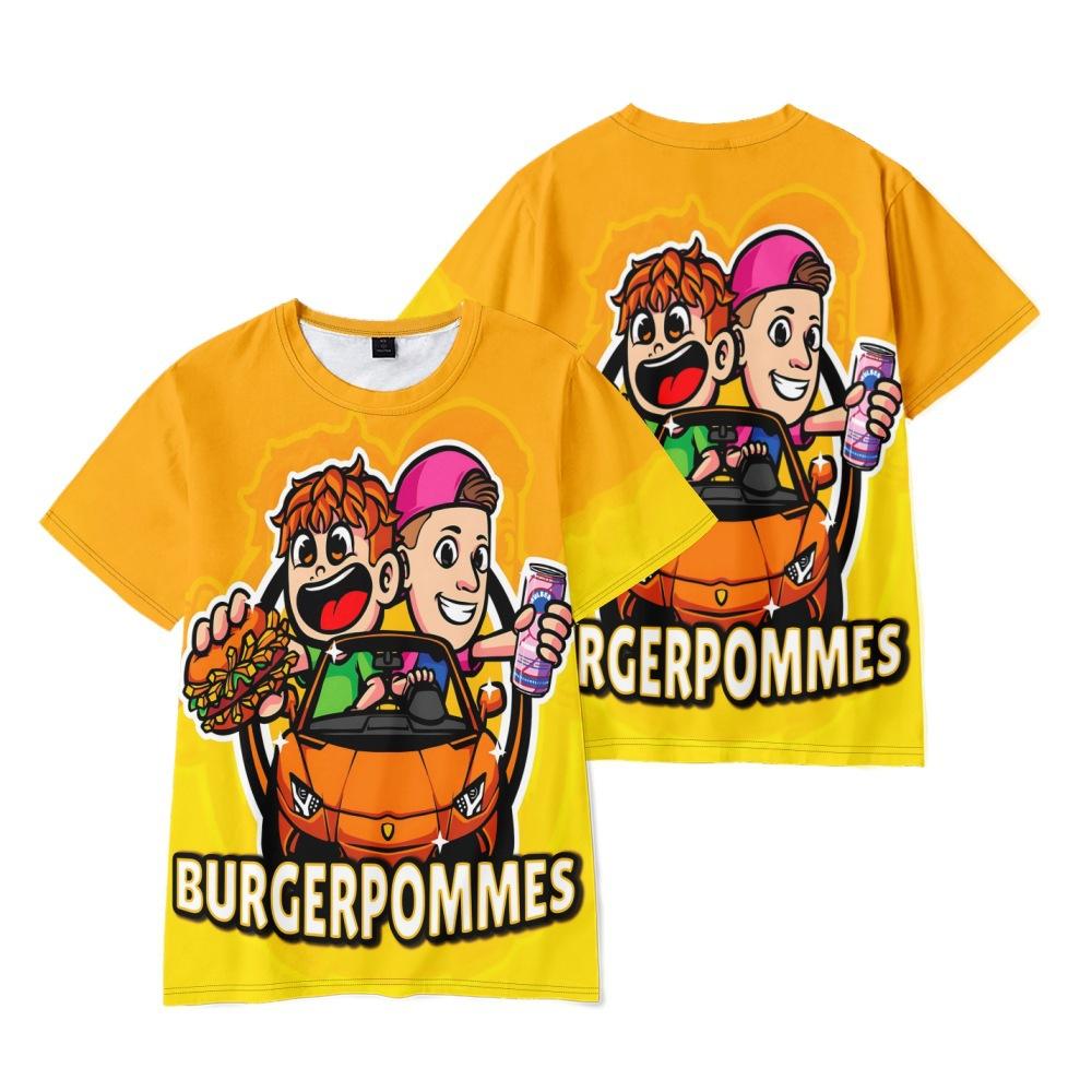 10 Farben Lustiges Burgerpommes ICrimax Cartoon T-Shirt Cooles Damen Herren T-Shirt O-Ausschnitt Casual Unisex Streetwear Fashion Kinder T-Shirt XXS orange