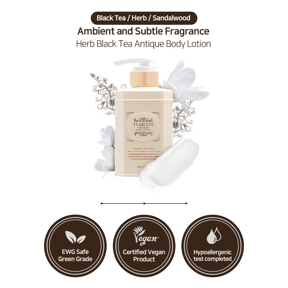 Teabless Parfümierte Körperlotion 480ml, Hypoallergen, Koreanische Kosmetik, Kbeauty, Probe HERB BLACK TEA ANTIQUE