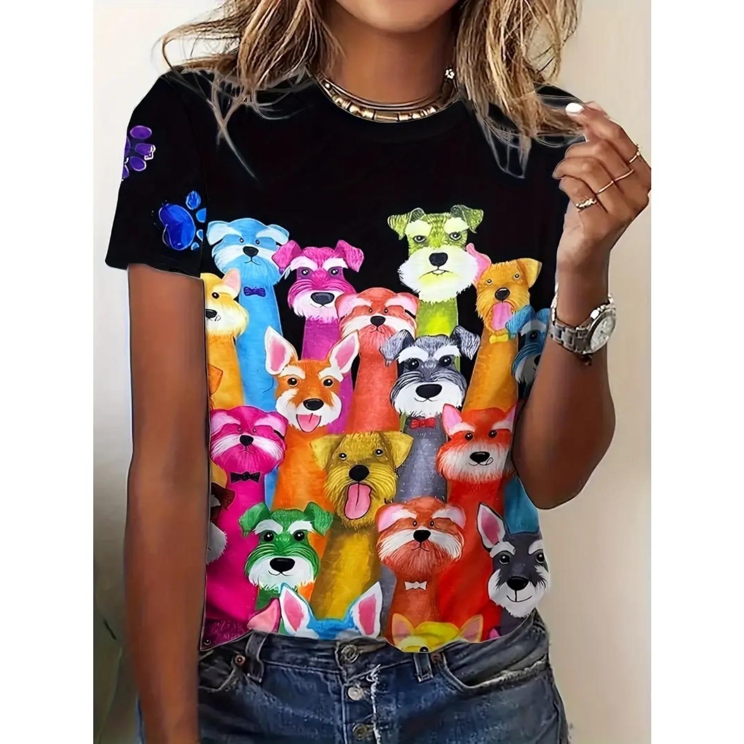 Neue T-Shirts und übergroße T-Shirts mit Cartoon-Druck, lockere Sommeroberteile, Mode 2025, kurzärmelige T-Shirts L black