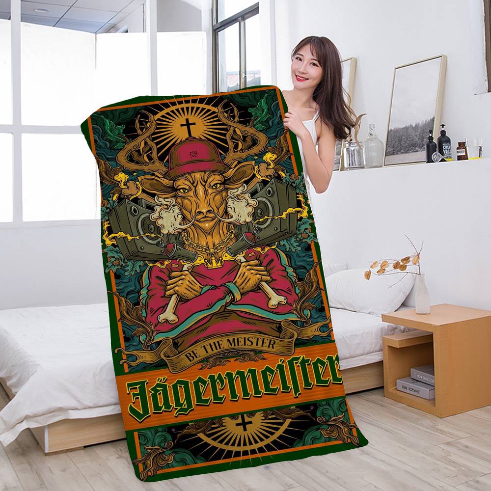 Klassisches Jagermeister Blechschild Bar Pub Mikrofaserdecke Schnell trocknende Strandtücher Übergroße Super saugfähige Pooltuchdecke W89*H183(CM)