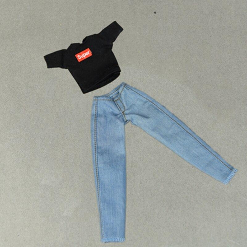 Puppenkleidungsset Outfits für Barbie 1/6 BJD Puppenhaus Hemd Tops & Jeans Hosen Hosen Freizeitkleidung für Kinder DIY Spielzeug rauchige schwarz/hellblaue