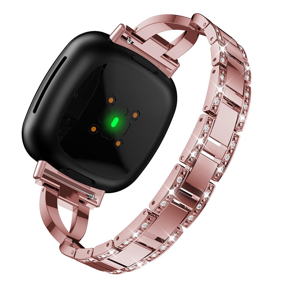 Armband für Fitbit Versa 3/4 Sense Sense2 Smartwatch mit Diamant Herrenuhr Damenarmband Ersatzarmband Zubehör for Fitbit Versa 3 4 rosa/hellrosa