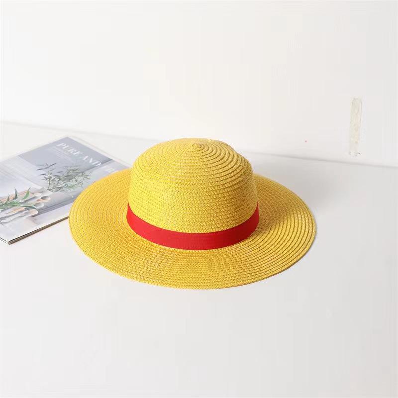 One Piece Kappe Strohhut Für Mädchen Jungen Sommer Sonnenhut Luffy Performance Animation Cosplay Schiebermütze Japanische Cartoon Requisiten Hüte kids(52-54cm) gelb