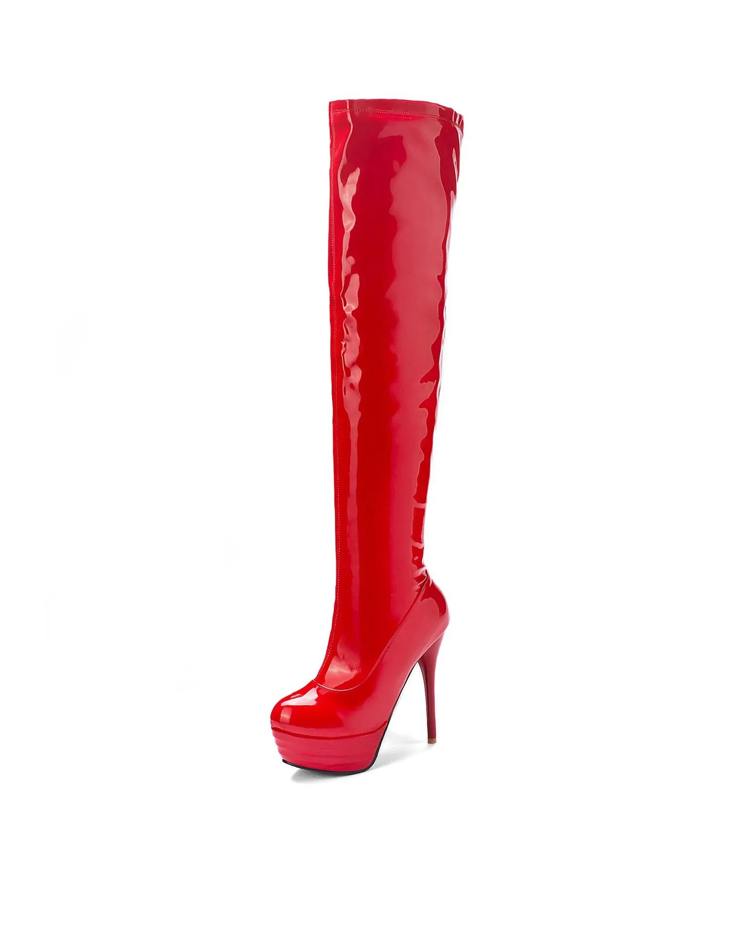 Mode Neu 2025 Herbst Winter Overknee Stiefel Damen Sexy Mode Fetisch Schuhe Extremer Hoher Absatz Plateau Oberschenkelhohe Stiefel Damen 42 rot