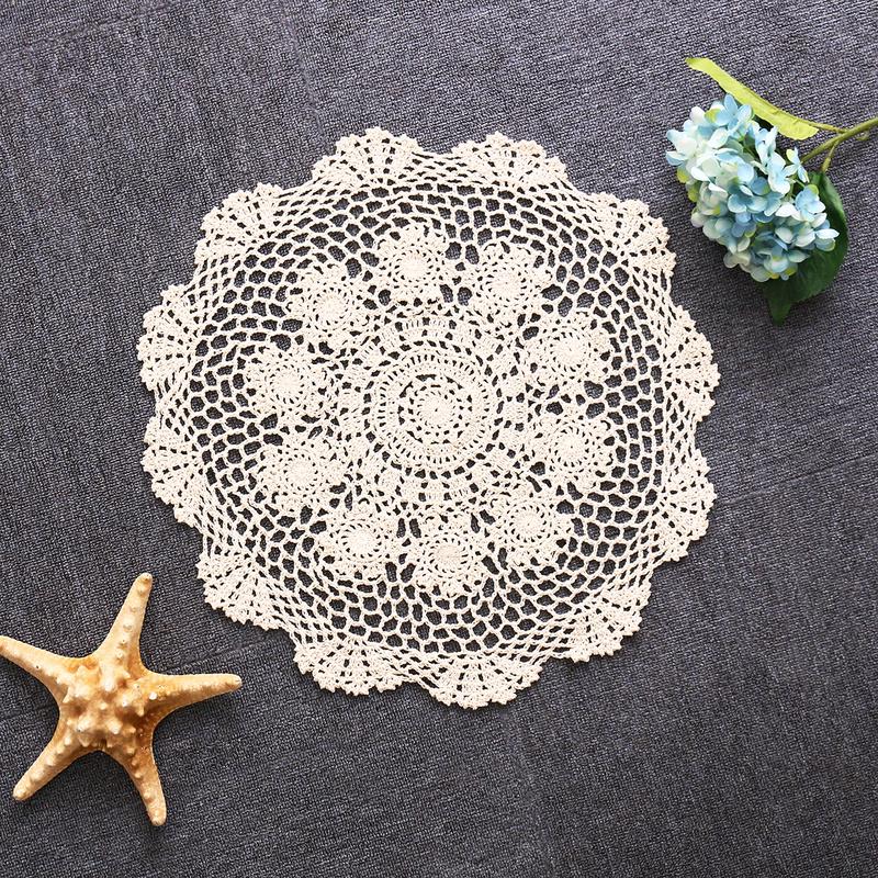 Runde Tischdecke, Deckchen, Tischdecke, Häkelspitze, Baumwollbezug, Matte, Bankett, Hochzeitsdekoration 50cm beige