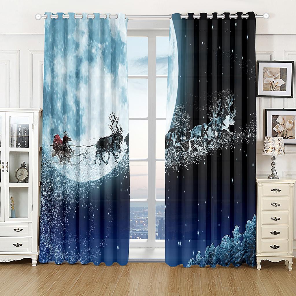 Weihnachten Fenster Vorhänge Dekor Für Zuhause Schlafzimmer Küche Wohnzimmer Weihnachten Ornament Weihnachten Geschenke Navidad Natal Neue Jahr W60xH100(CM)x2pcs&Grommet Top gray