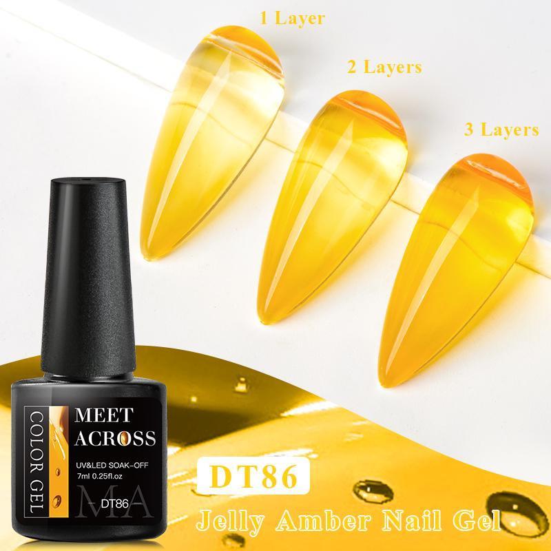 MEET ACROSS 1 Flasche 7 ml Jelly Amber Gel-Nagellack, durchscheinender Jelly-Nagelgel-Maniküre, UV-LED, semi-permanenter Soak-Off-Nagellack DT86