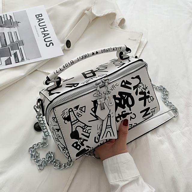 Frauen Graffiti Handtaschen Schulter Taschen Frauen Tasche Luxus Design Frauen Leder Handtaschen Und Geldbörse Mode Umhängetaschen Für 21X12X10.5CM weiß