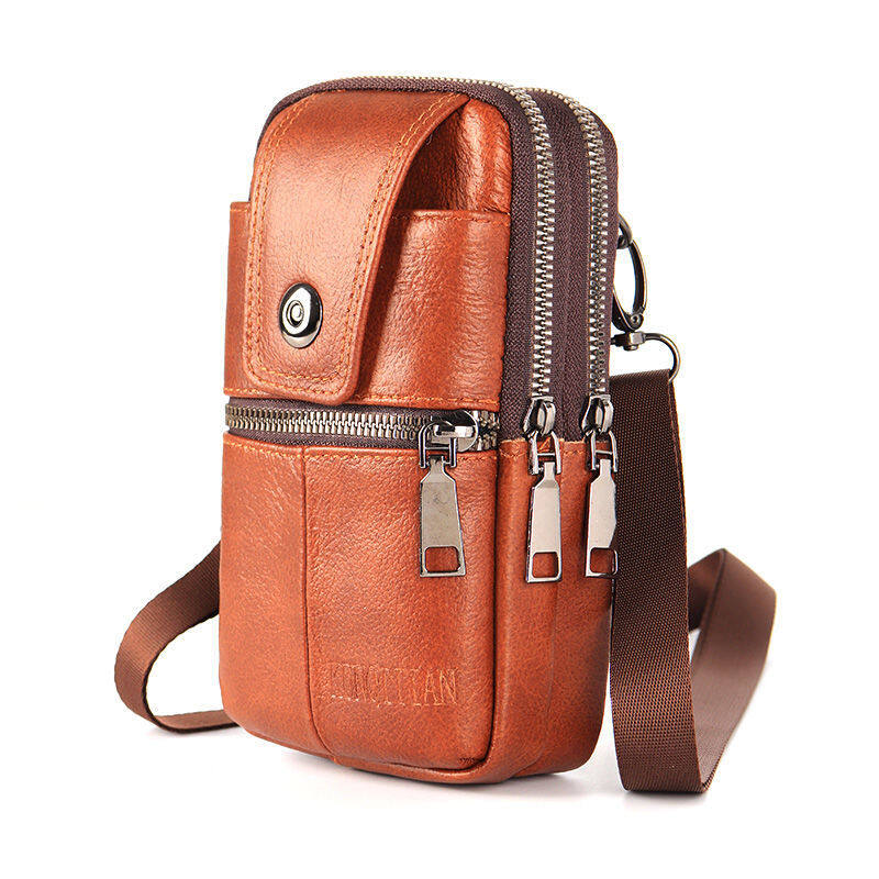 Männer Reise Umhängetasche Telefon Geldbörse Telefon Holster Fall Leder Gürtel Taille Beutel Kleine Messenger Tasche braun