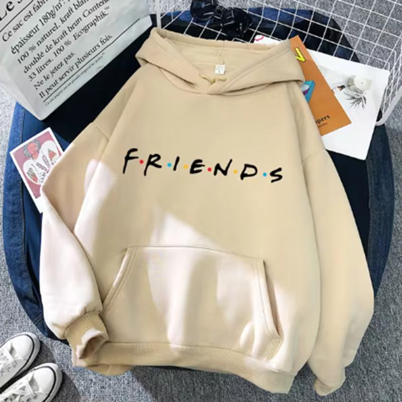 Damen Freunde Print Hoodie Langarm Pullover Mode Kleidung Lässig Einfarbig Weiblich Frühling Herbst Mode Streetwear 5XL beige