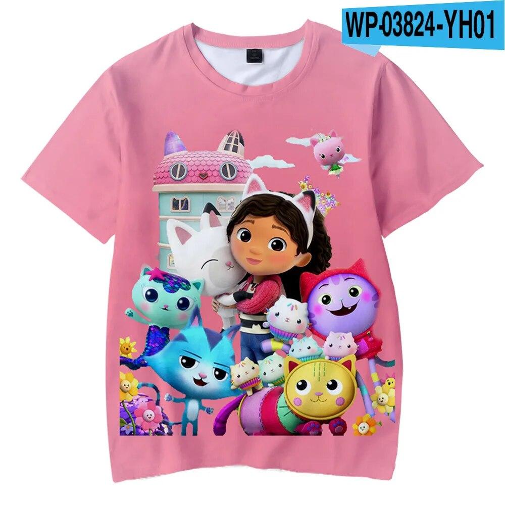 T-Shirts Anime Gabbys DollHouse 3D-Druck Streetwear Jungen Mädchen Niedlich Lässige Mode Übergroßes T-Shirt Kinder T-Shirts Tops Kleidung 110