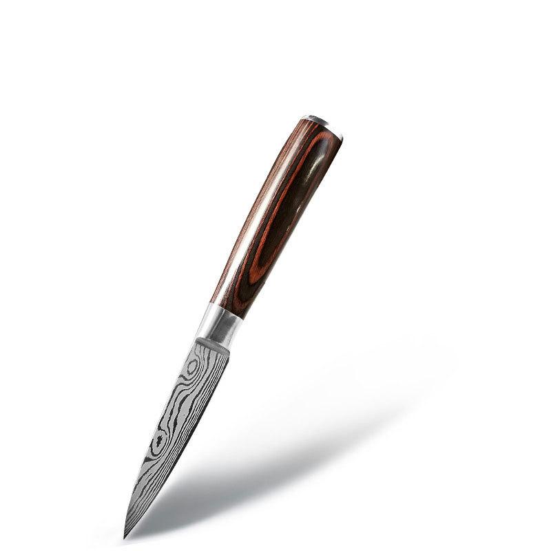 Edelstahl Laser Grain Kochmesser Farbe Holzgriff Imitation Damast Küchenmesser Japanisches Santoku Knochenschneider Brot Obstmesser 11.6cm Vegetable Fruit Knife