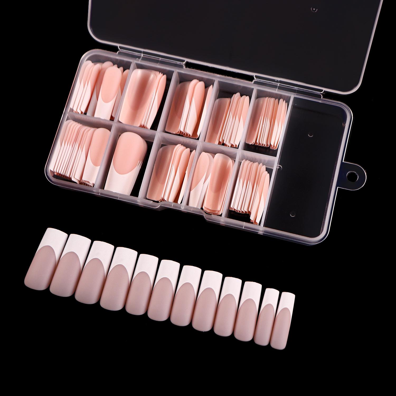 120 Stück pro Box Aufdrücknägel French Tips Glänzend Matt Schwarz Weiß Mittel Sarg Tragbare Volldeckung Gefälschte Fingernägel In Großpackung