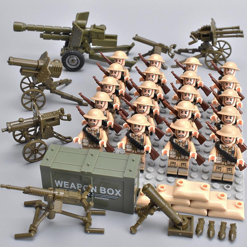 20 stücke/charge WWII Militärische Charaktere WWII Soldaten Nationalen Armee Bausteine Waffen Montage Ziegel Kinderspielzeug