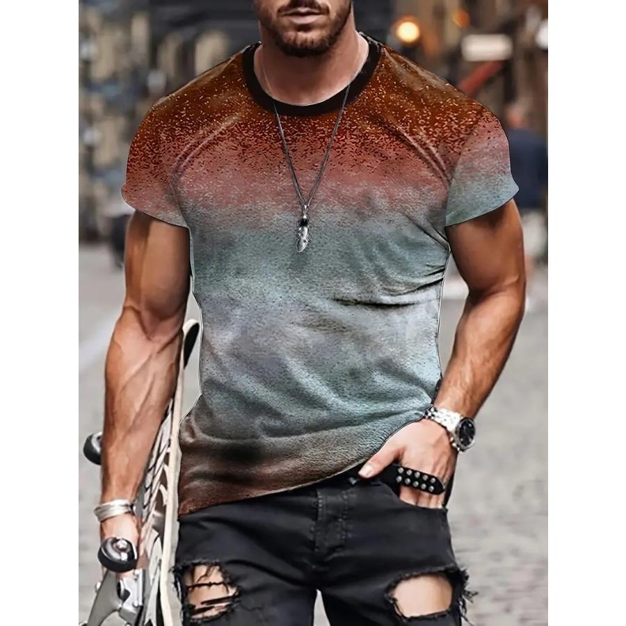 Übergröße Herren T-Shirt 3D-Druck T-Shirts Männlich Einfacher Farbverlauf Modetrend Kurzarm T-Shirts Lässige Sommerkleidung M