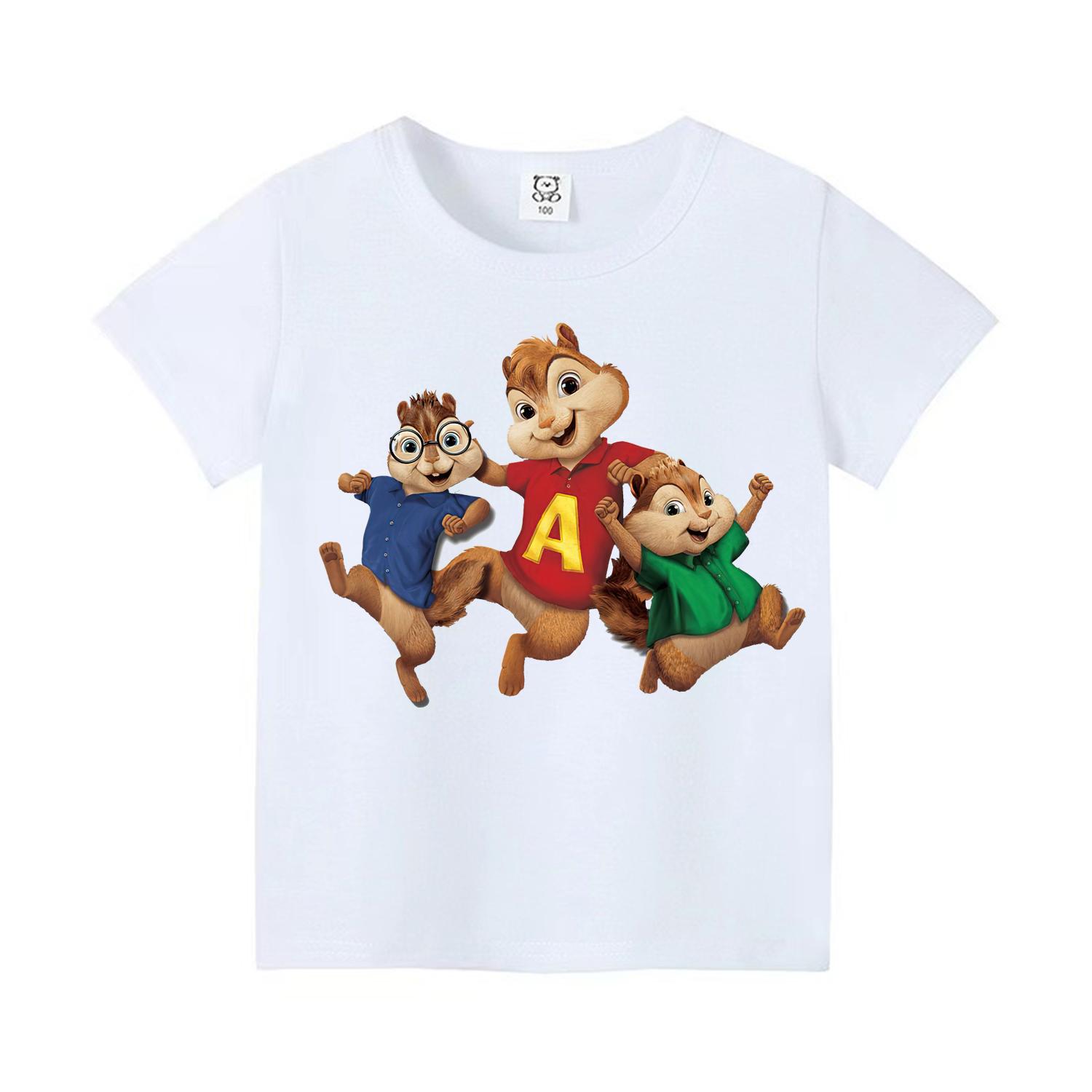 Süßes Cartoon Mode Streifenhörnchen Kleidung Kinder und Teenager Oberteil Sommer Kinder Kurzarm T-Shirt Jungen und Mädchen 120 white