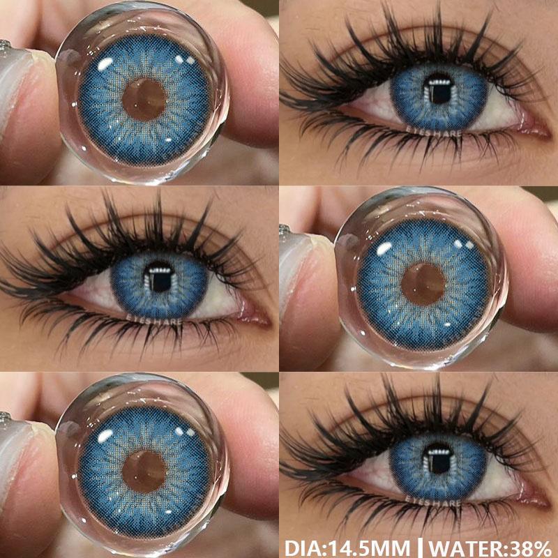 2 Stück farbige Kontaktlinsen für die Augen, modische blaue Kontaktlinsen, braune Linsen, graue Pupillenlinsen, jährliche kosmetische grüne Kontaktlinsen SERBIA-BLUE