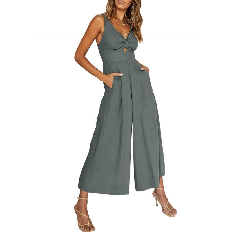 Damen Arbeitskleidung Hosenträger V-Ausschnitt Hohl Jumpsuit Lässig Lose Ärmellos Arbeitskleidung Weites Bein Jumpsuit Anzug Mit Taschen L dunkelgraue