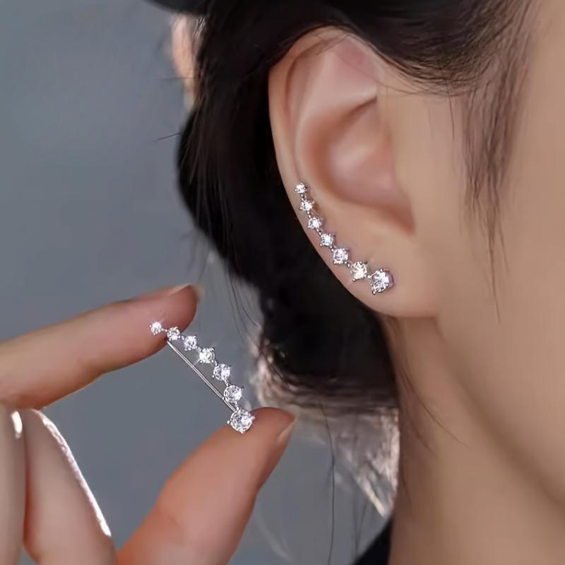 1 Paar exquisite und elegante geschwungene Ohrringe, verziert mit Zirkonia-Imitation, leichte, luxuriöse und vielseitige Ohrringe für Damen, das perfekte Geschenk silber