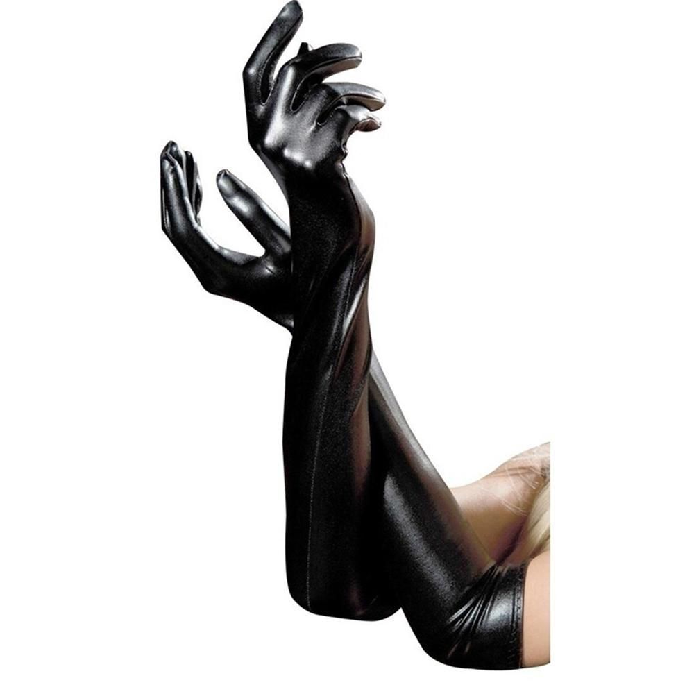 Schwarze Club-Leder-Cosplay-Hip-Pop-Accessoires, künstliche sexy lange Latex-Handschuhe für Erwachsene, Fetisch schwarz