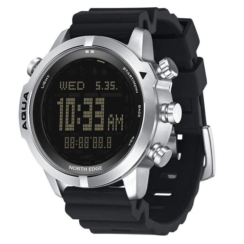 NORTH EDGE Herren Smartwatch Professioneller Tauchcomputer Uhr Tauchen NDL (Keine Dekozeit) 50M Höhenmesser Barometer Kompass Neu schwarz
