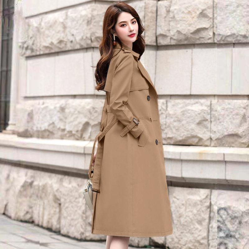 Futter-Windjacke für Damen, mittellang, für Frühjahr und Herbst 2021, drapierter Mantel, langer Overknee-Mantel für Damen M gray