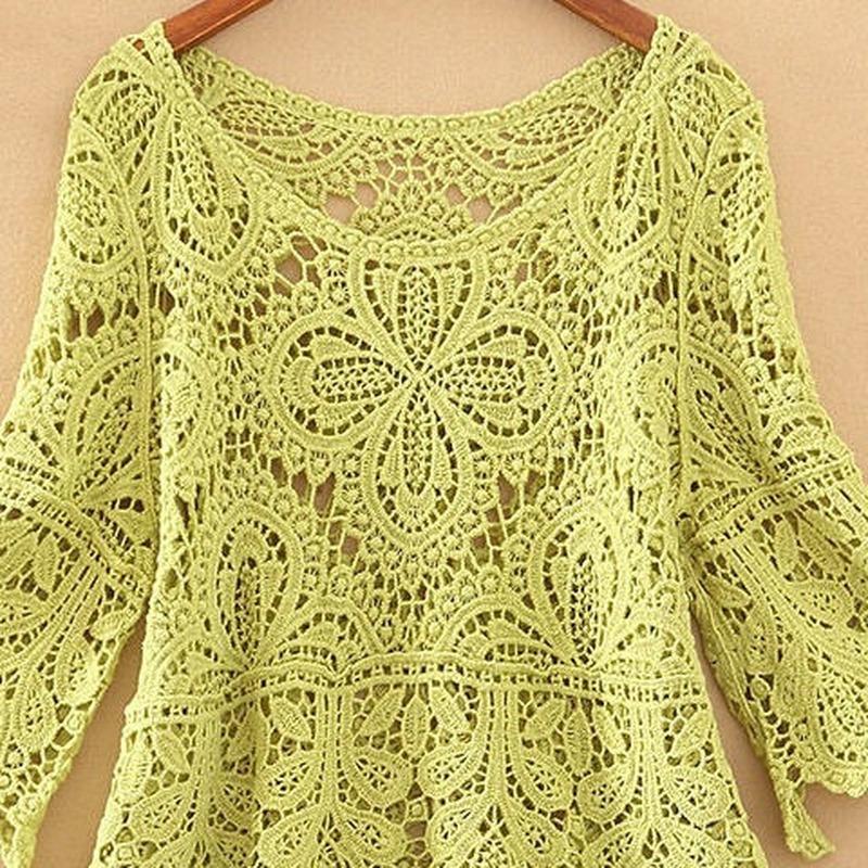 2022 frauen Neue Lose Hohl Kurze Rundhals Gestrickte Top Frau Casual Mode Weibliche Sommer Pullover Druck Handgemachte Pullover M hellgrüne