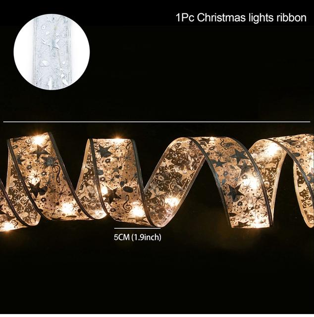 Band Fee Licht Weihnachtsdekoration Weihnachtsbaum Ornamente für Zuhause 2024 Bögen Lichterketten Navidad Natal Neujahr 2025 5M warm light silber