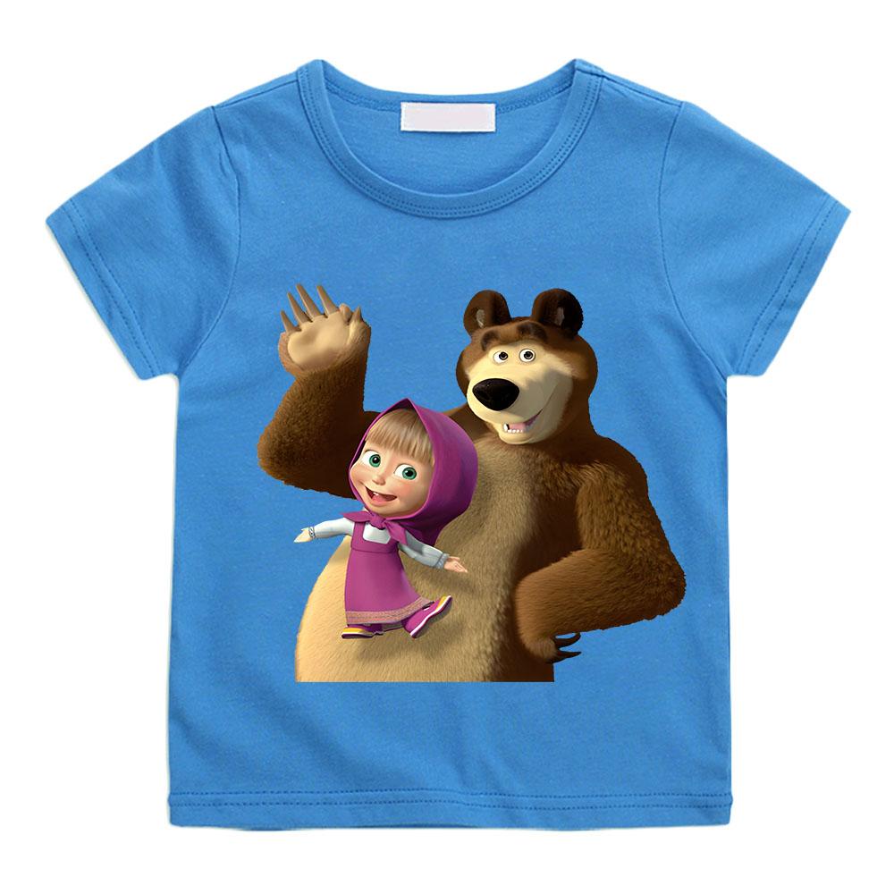 Süßes Masha und Bär Anime Kinder T-Shirt Anime Cartoons Kinder T-Shirts Kawaii Freizeitkleidung Junge Mädchen Mode Kurzarm 160