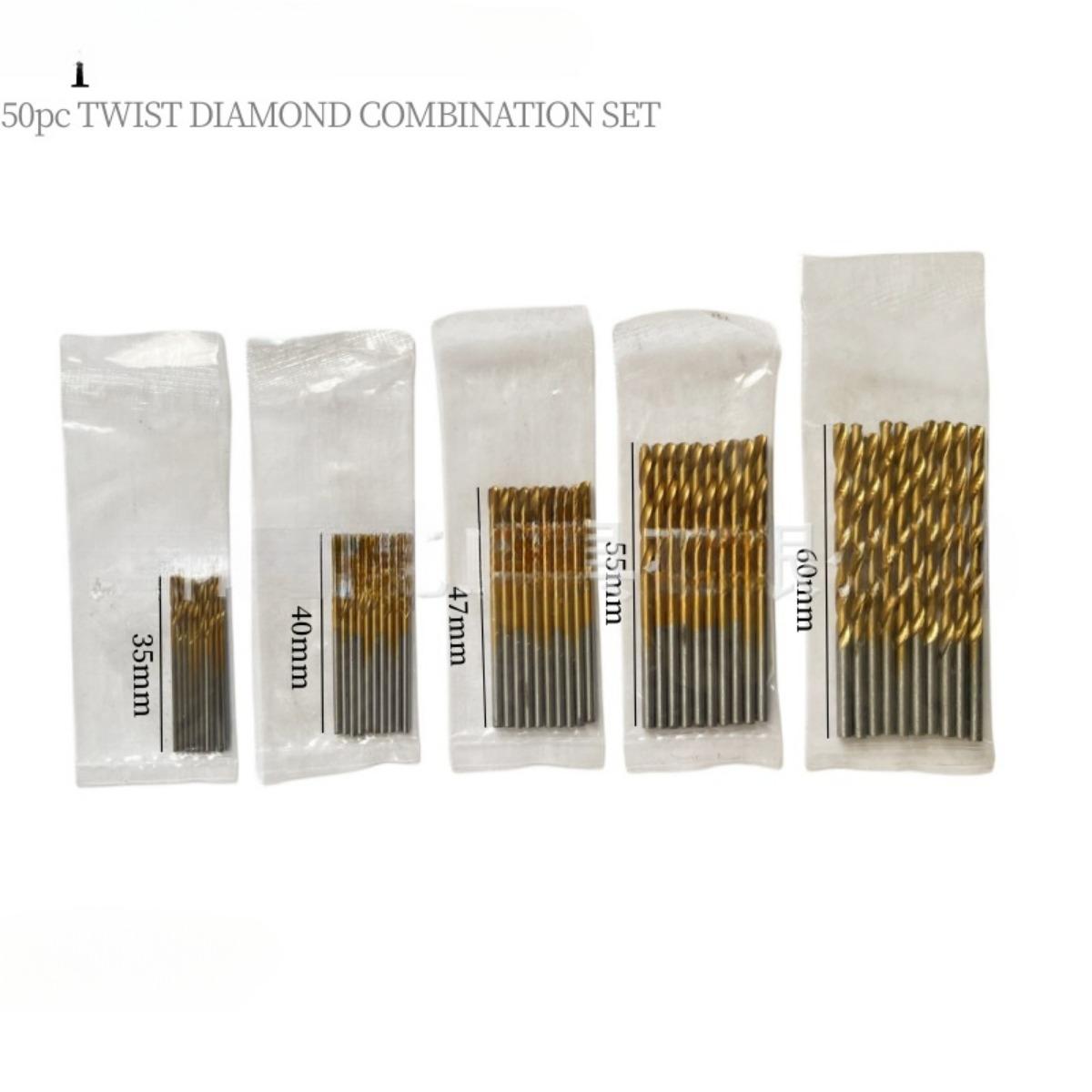 Titanbeschichtetes HSS-Bohrerset, 50-teilig – Multifunktionales Elektrowerkzeug-Zubehör für Heimwerker- und Heimprojekte, in einer Tasche verpackt 1 bag gold