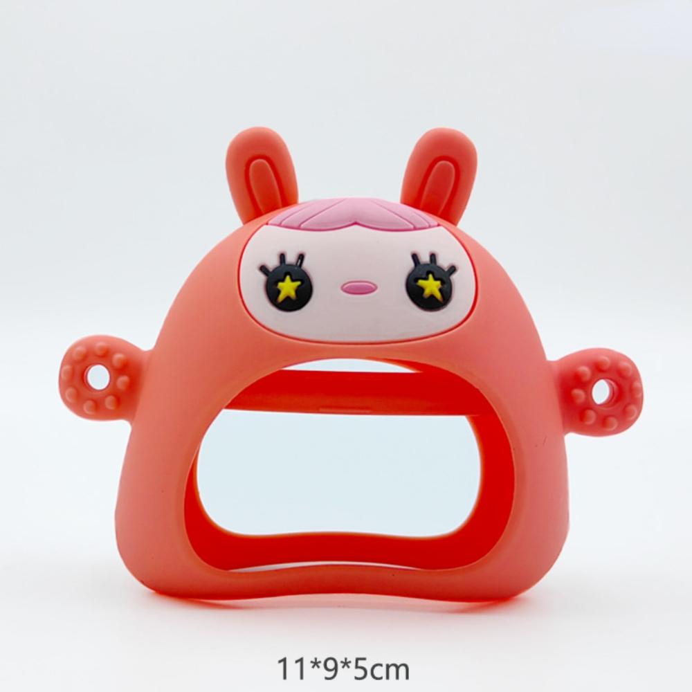 Silikon-Beißspielzeug für Babys, das niemals herunterfällt, Beißring für die Hand von Säuglingen, Schnuller zum Stillen von Babys, Beißring-Spielzeug für Neugeborene orange