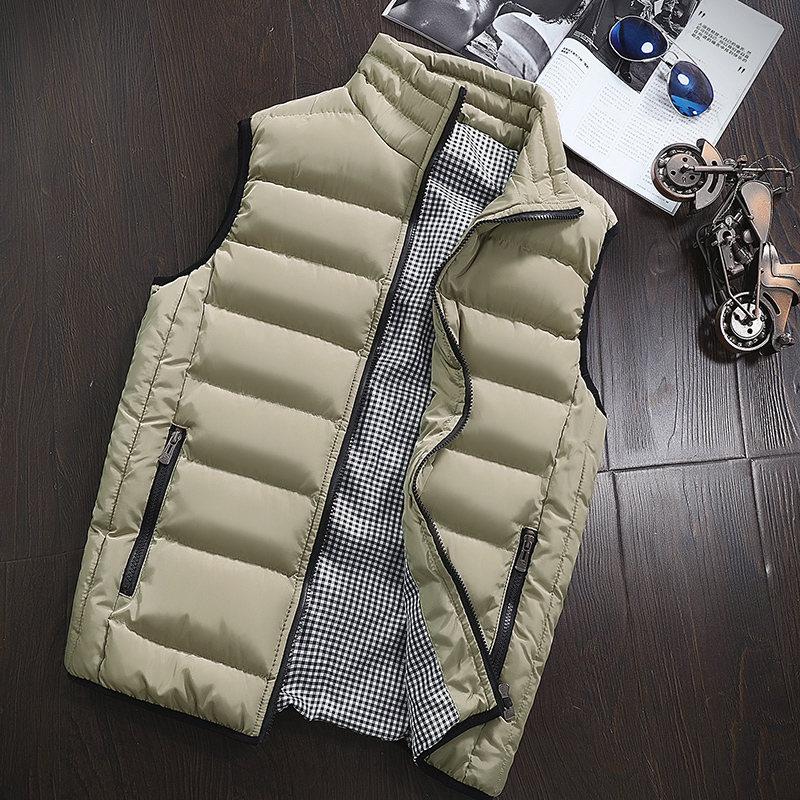 Herren Weste Ärmellos Wintermode Casual Slim Mantel Markenkleidung Westen Baumwolle Gefütterte Herrenweste Herren Weste Große Größe M khaki
