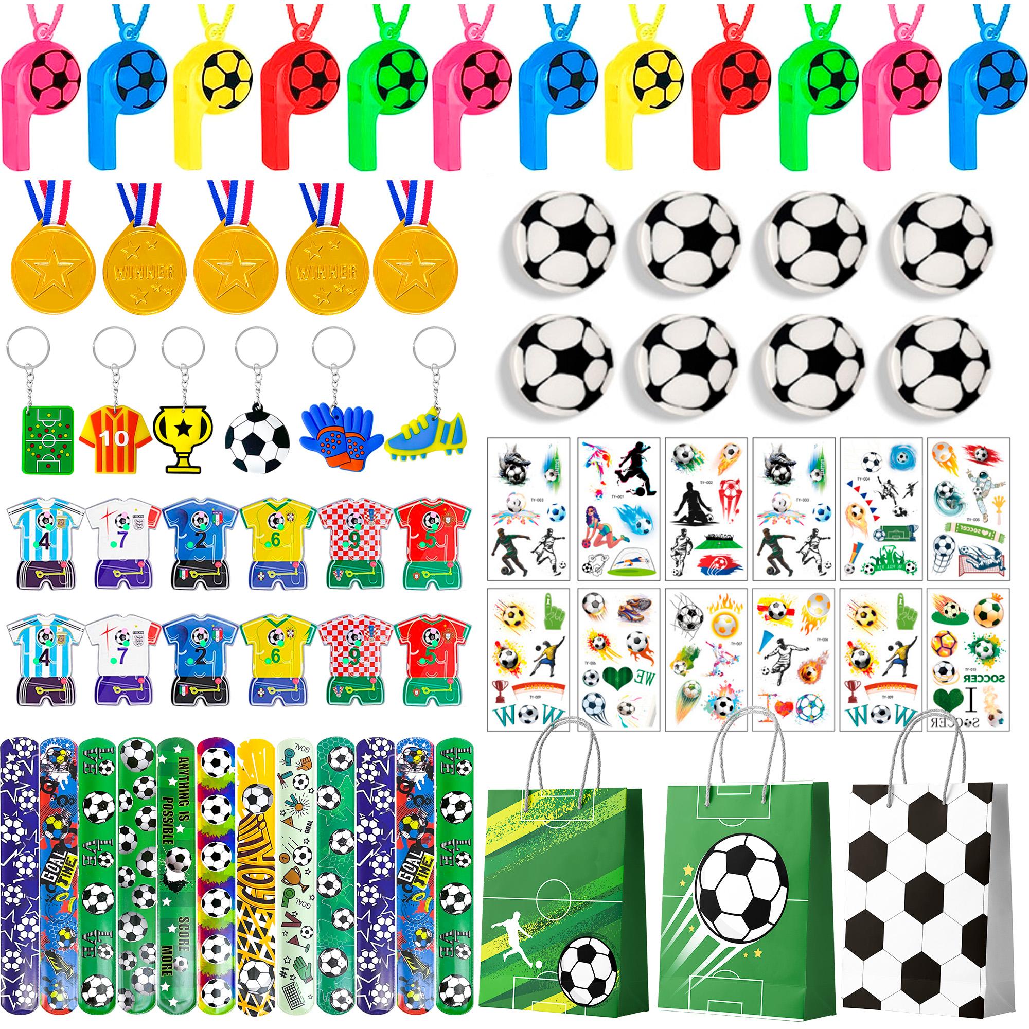 Fußball-Geschenke, 96 Stück, Fußball-Party-Geschenke für Kinder, Fußball-Schlagarmbänder, Schlüsselanhänger usw., Fußball-Geburtstags-Party-Geschenke für Fußball-Party-Dekorationen as the picture bunt