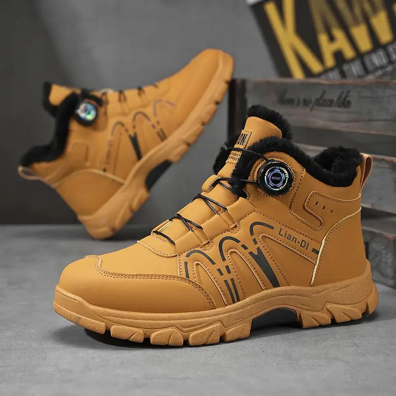 Herren Winter-Sneaker Rutschfeste Traktion Outdoor, Gepolsterte EVA-Innensohle & PU-Obermaterial - Low-Top Schnürschuhe Kaltes Wetter Schuhwerk, Outdoor-Walking 48 gelb