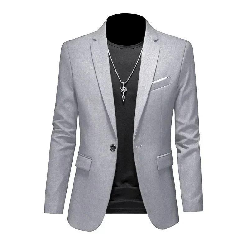 Herbst Trendiger Leichter Luxus Herren Slim Fit Anzug Formell Subtilität Jacke Lässig Business Einfarbig Revers Langarm Taschen Anzug XXXXXL graue