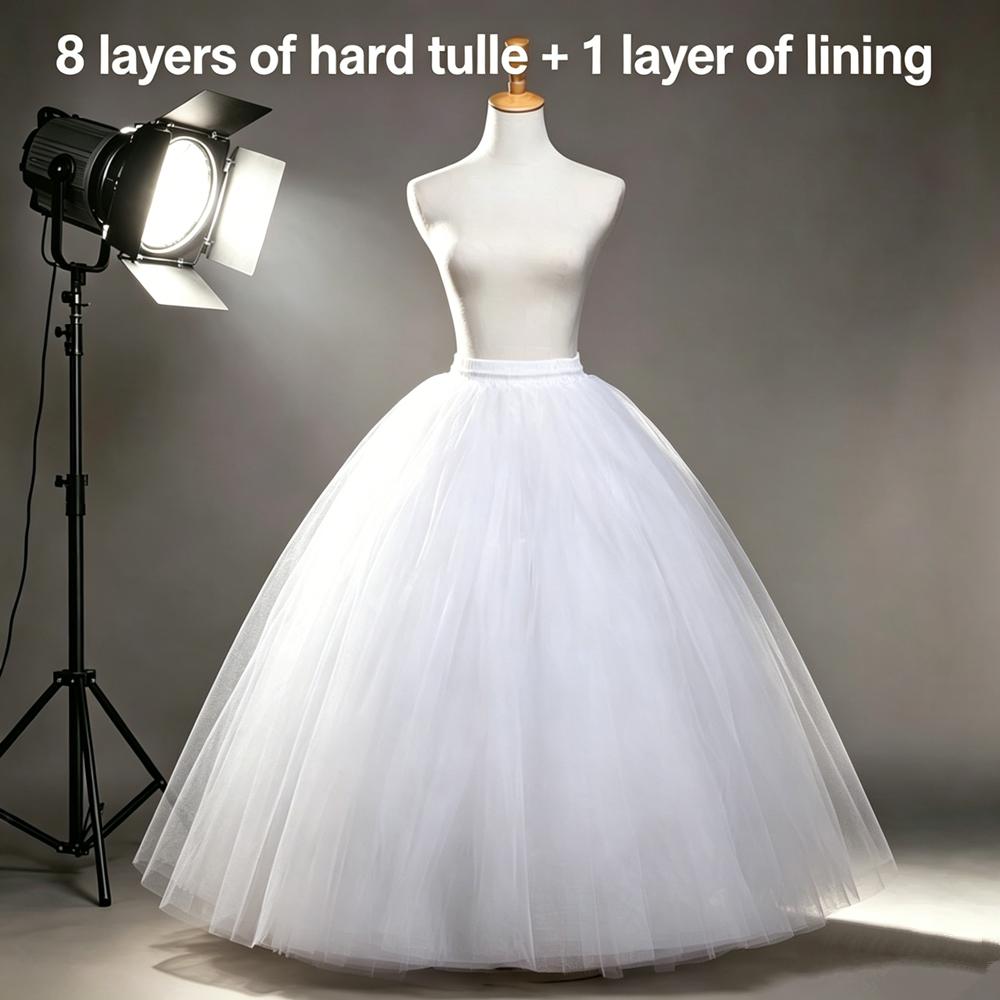 Flauschiger 4/6/8 Lagen Design Ohne Reifrock Unterrock für Brautkleid Crinoline Braut Ballkleid Unterrock Gefütterter Rock Partykleid Cosplay 90cm weiß