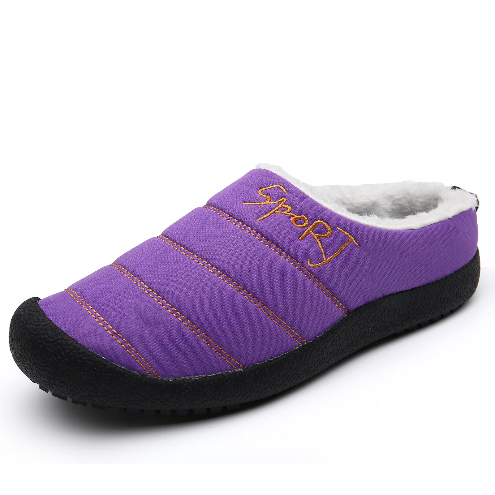Männer Warme Winter Baumwolle Hausschuhe Frauen Warme Pelz Hause Hausschuhe EVA Nicht-Slip Plüsch Hausschuhe Indoor Paar Dicke Sohle schuhe Rutschen 39 violett